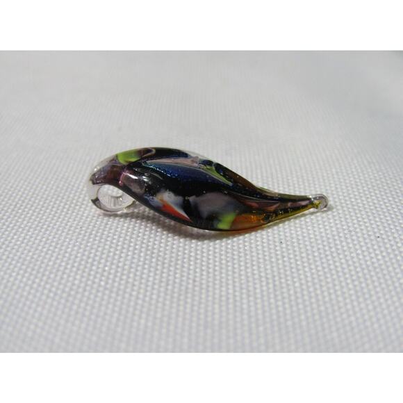 Multi Color Fused Art Glass Pendant Charm 1" Sparkle Rainbow Teardrop Boho Charm - Picture 5 of 8